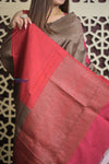 Shubh Lakshmi 2.0 ~ Handloom High Quality Pure Raw Silk Saree in Shades of Brown and Pink (Silk Mark Certified) - verymuchindian.com