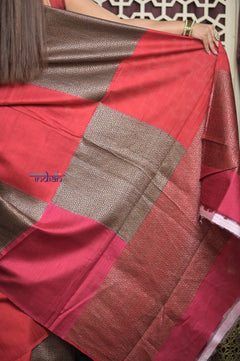 Shubh Lakshmi 2.0 ~ Handloom High Quality Pure Raw Silk Saree in Shades of Brown and Pink (Silk Mark Certified) - verymuchindian.com