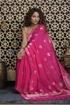Shubh Lakshmi 2.0 ~ Handloom High Quality Pure Silk Chiffon Saree in Salient Pink (Silk Mark Certified) - verymuchindian.com