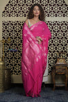 Shubh Lakshmi 2.0 ~ Handloom High Quality Pure Silk Chiffon Saree in Salient Pink (Silk Mark Certified) - verymuchindian.com
