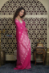 Shubh Lakshmi 2.0 ~ Handloom High Quality Pure Silk Chiffon Saree in Salient Pink (Silk Mark Certified) - verymuchindian.com
