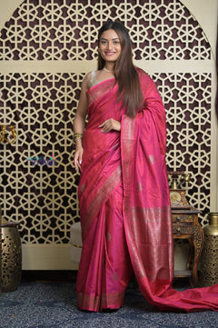 Shubh Lakshmi 2.0 ~ Handloom High Quality Pure Silk Dupion Saree in Dawn Light Pink(Silk Mark Certified) - verymuchindian.com