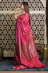 Shubh Lakshmi 2.0 ~ Handloom High Quality Pure Silk Dupion Saree in Dawn Light Pink(Silk Mark Certified) - verymuchindian.com