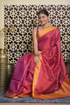 Shubh Lakshmi 2.0 ~ Handloom High Quality Pure Silk Saree in Dark Pink and Gold (Silk Mark Certified) - verymuchindian.com