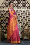 Shubh Lakshmi 2.0 ~ Handloom High Quality Pure Silk Saree in Dark Pink and Gold (Silk Mark Certified) - verymuchindian.com