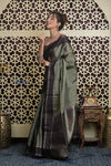 Shubh Lakshmi 2.0 ~ Handloom High Quality Pure Silk Saree in Grey Taupe and Gold (Silk Mark Certified) - verymuchindian.com