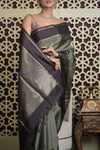Shubh Lakshmi 2.0 ~ Handloom High Quality Pure Silk Saree in Grey Taupe and Gold (Silk Mark Certified) - verymuchindian.com