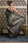 Shubh Lakshmi 2.0 ~ Handloom High Quality Pure Silk Saree in Grey Taupe and Gold (Silk Mark Certified) - verymuchindian.com