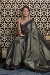 Shubh Lakshmi 2.0 ~ Handloom High Quality Pure Silk Saree in Grey Taupe and Gold (Silk Mark Certified) - verymuchindian.com
