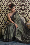 Shubh Lakshmi 2.0 ~ Handloom High Quality Pure Silk Saree in Grey Taupe and Gold (Silk Mark Certified) - verymuchindian.com