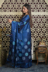 Shubh Lakshmi 2.0 ~ Handloom High Quality Pure Silk Saree in Marine Blue (Silk Mark Certified) - verymuchindian.com