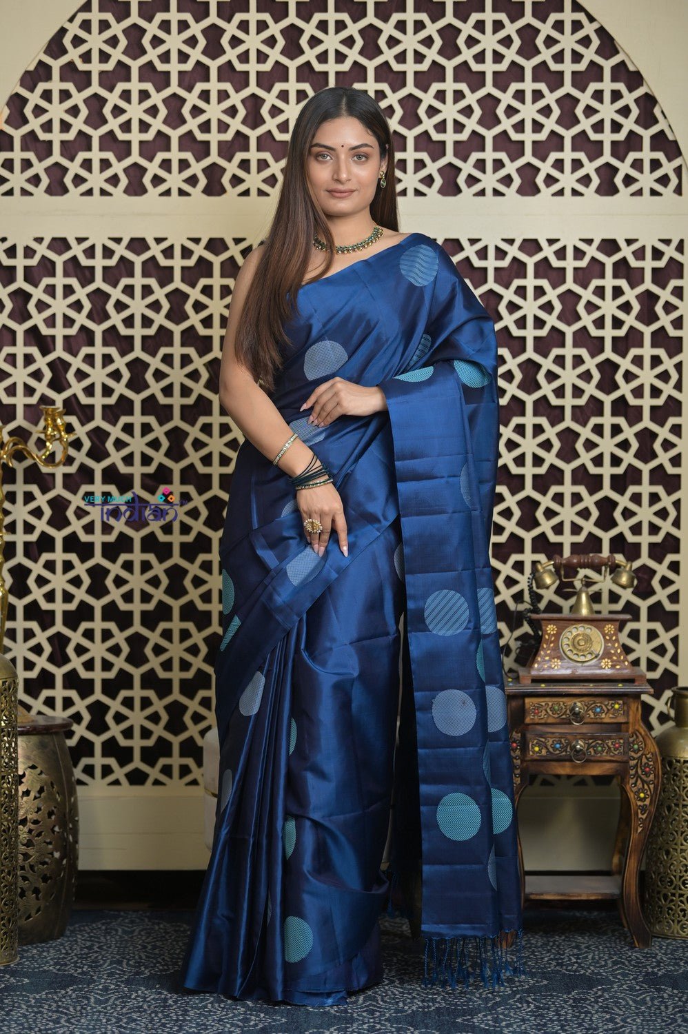 Shubh Lakshmi 2.0 ~ Handloom High Quality Pure Silk Saree in Marine Blue (Silk Mark Certified) - verymuchindian.com