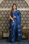 Shubh Lakshmi 2.0 ~ Handloom High Quality Pure Silk Saree in Marine Blue (Silk Mark Certified) - verymuchindian.com