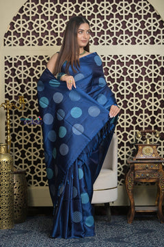 Shubh Lakshmi 2.0 ~ Handloom High Quality Pure Silk Saree in Marine Blue (Silk Mark Certified) - verymuchindian.com