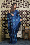 Shubh Lakshmi 2.0 ~ Handloom High Quality Pure Silk Saree in Marine Blue (Silk Mark Certified) - verymuchindian.com