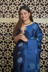 Shubh Lakshmi 2.0 ~ Handloom High Quality Pure Silk Saree in Marine Blue (Silk Mark Certified) - verymuchindian.com