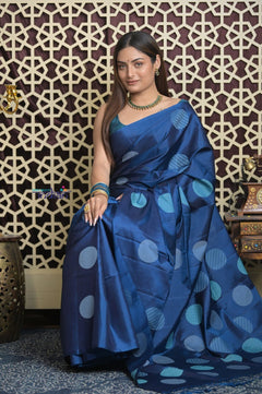 Shubh Lakshmi 2.0 ~ Handloom High Quality Pure Silk Saree in Marine Blue (Silk Mark Certified) - verymuchindian.com