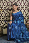 Shubh Lakshmi 2.0 ~ Handloom High Quality Pure Silk Saree in Marine Blue (Silk Mark Certified) - verymuchindian.com