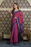 Shubh Lakshmi 2.0 ~ Handloom High Quality Pure Silk Saree in Maroon and Purple (Silk Mark Certified) - verymuchindian.com