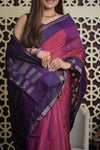 Shubh Lakshmi 2.0 ~ Handloom High Quality Pure Silk Saree in Maroon and Purple (Silk Mark Certified) - verymuchindian.com