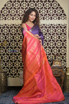 Shubh Lakshmi 2.0 ~ Handloom High Quality Pure Silk Saree in Purple Orange (Silk Mark Certified) - verymuchindian.com