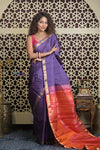 Shubh Lakshmi 2.0 ~ Handloom High Quality Pure Silk Saree in Purple Orange (Silk Mark Certified) - verymuchindian.com