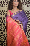 Shubh Lakshmi 2.0 ~ Handloom High Quality Pure Silk Saree in Purple Orange (Silk Mark Certified) - verymuchindian.com