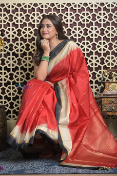 Shubh Lakshmi 2.0 ~ Handloom High Quality Pure Silk Saree in Red and Black (Silk Mark Certified) - verymuchindian.com