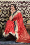 Shubh Lakshmi 2.0 ~ Handloom High Quality Pure Silk Saree in Red and Black (Silk Mark Certified) - verymuchindian.com