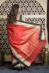 Shubh Lakshmi 2.0 ~ Handloom High Quality Pure Silk Saree in Red and Black (Silk Mark Certified) - verymuchindian.com