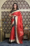 Shubh Lakshmi 2.0 ~ Handloom High Quality Pure Silk Saree in Red and Black (Silk Mark Certified) - verymuchindian.com