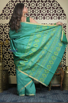 Shubh Lakshmi 2.0 ~ Handloom High Quality Pure Silk Saree in Sea Green (Silk Mark Certified) - verymuchindian.com