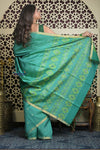 Shubh Lakshmi 2.0 ~ Handloom High Quality Pure Silk Saree in Sea Green (Silk Mark Certified) - verymuchindian.com