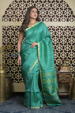 Shubh Lakshmi 2.0 ~ Handloom High Quality Pure Silk Saree in Sea Green (Silk Mark Certified) - verymuchindian.com