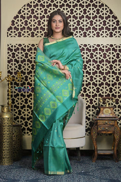 Shubh Lakshmi 2.0 ~ Handloom High Quality Pure Silk Saree in Sea Green (Silk Mark Certified) - verymuchindian.com