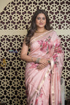 Shubh Lakshmi 2.0 ~ Handloom High Quality Pure Silk Saree with Digital Print in Blush Pink (Silk Mark Certified) - verymuchindian.com