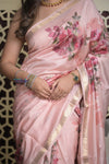 Shubh Lakshmi 2.0 ~ Handloom High Quality Pure Silk Saree with Digital Print in Blush Pink (Silk Mark Certified) - verymuchindian.com