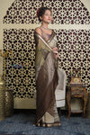 Shubh Lakshmi 2.0 ~ Handloom High Quality Pure Silk Saree with Digital Print in Dark Brown - verymuchindian.com