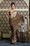 Shubh Lakshmi 2.0 ~ Handloom High Quality Pure Silk Saree with Digital Print in Dark Brown - verymuchindian.com