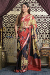 Shubh Lakshmi 2.0 ~ Handloom High Quality Pure Silk Saree with Digital Print in Red and Blue - verymuchindian.com