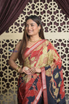 Shubh Lakshmi 2.0 ~ Handloom High Quality Pure Silk Saree with Digital Print in Red and Blue - verymuchindian.com