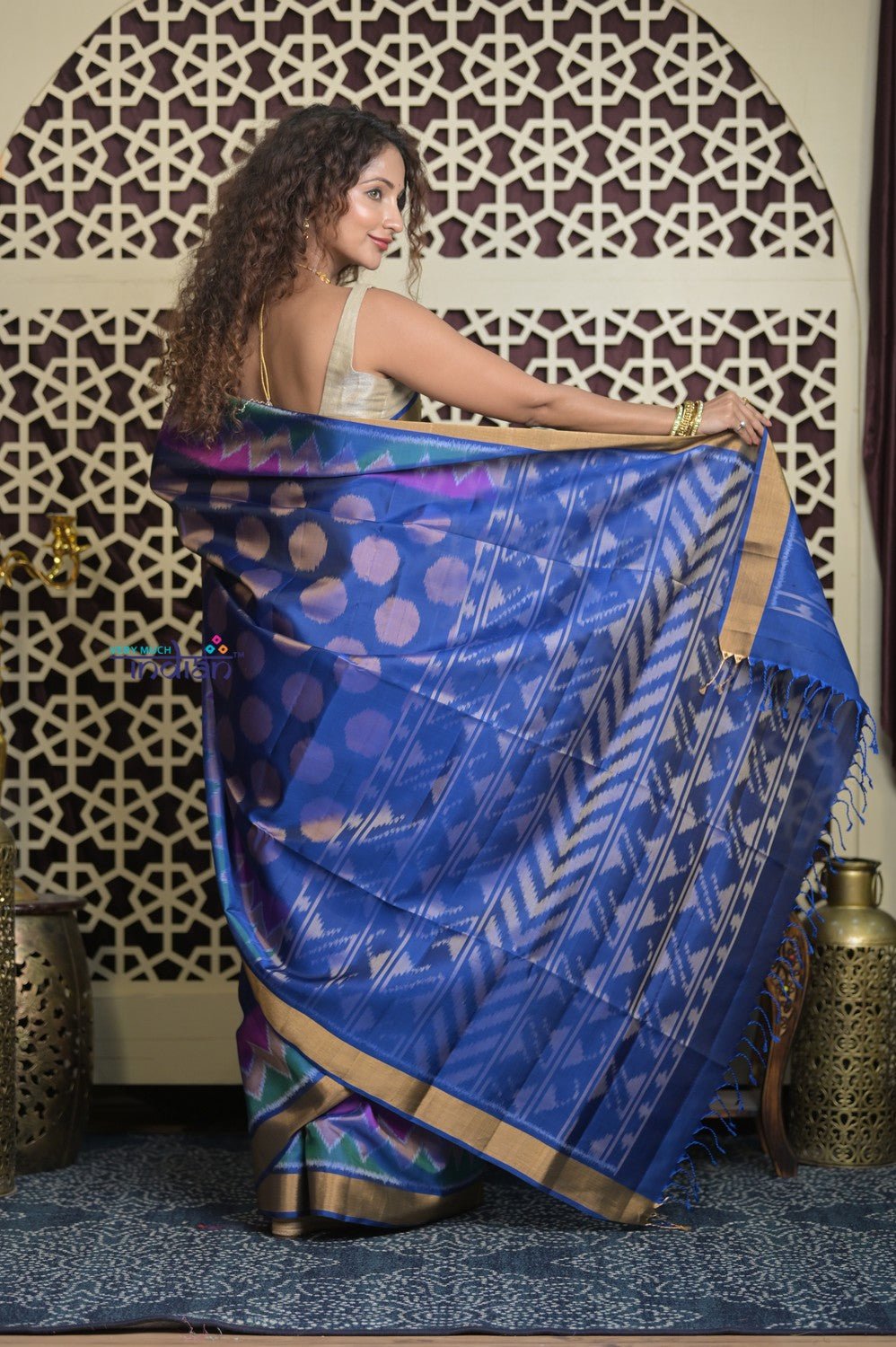 Shubh Lakshmi 2.0 ~ Handloom High Quality Pure Soft Silk Patola Saree in Delight Blue - verymuchindian.com