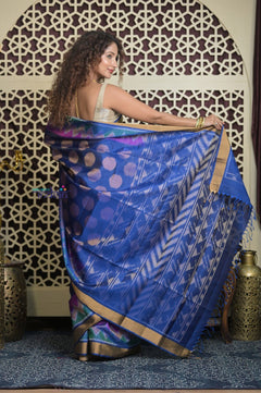 Shubh Lakshmi 2.0 ~ Handloom High Quality Pure Soft Silk Patola Saree in Delight Blue - verymuchindian.com