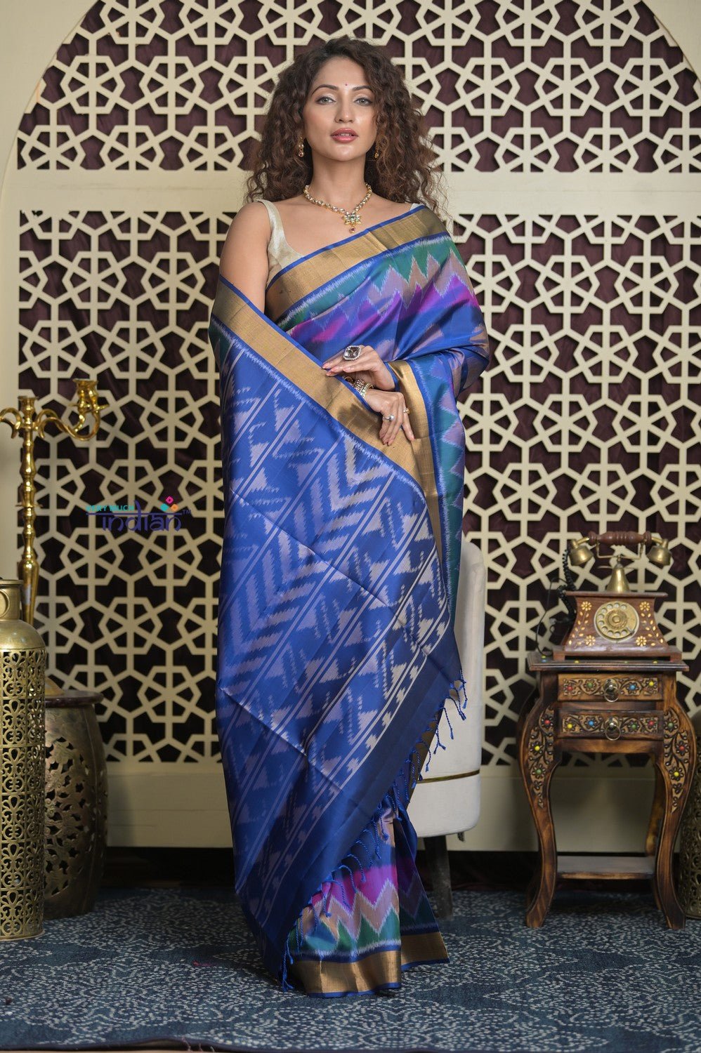 Shubh Lakshmi 2.0 ~ Handloom High Quality Pure Soft Silk Patola Saree in Delight Blue - verymuchindian.com