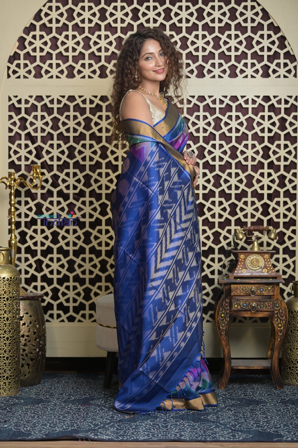 Shubh Lakshmi 2.0 ~ Handloom High Quality Pure Soft Silk Patola Saree in Delight Blue - verymuchindian.com