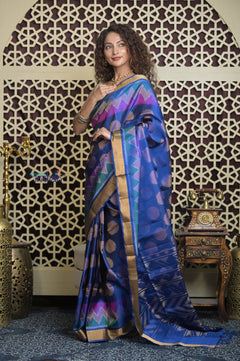 Shubh Lakshmi 2.0 ~ Handloom High Quality Pure Soft Silk Patola Saree in Delight Blue - verymuchindian.com