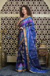 Shubh Lakshmi 2.0 ~ Handloom High Quality Pure Soft Silk Patola Saree in Delight Blue - verymuchindian.com