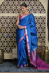 Shubh Lakshmi 2.0 ~ Handloom High Quality Pure Soft Silk Saree in Azure Blue and Purple (Silk Mark Certified) - verymuchindian.com