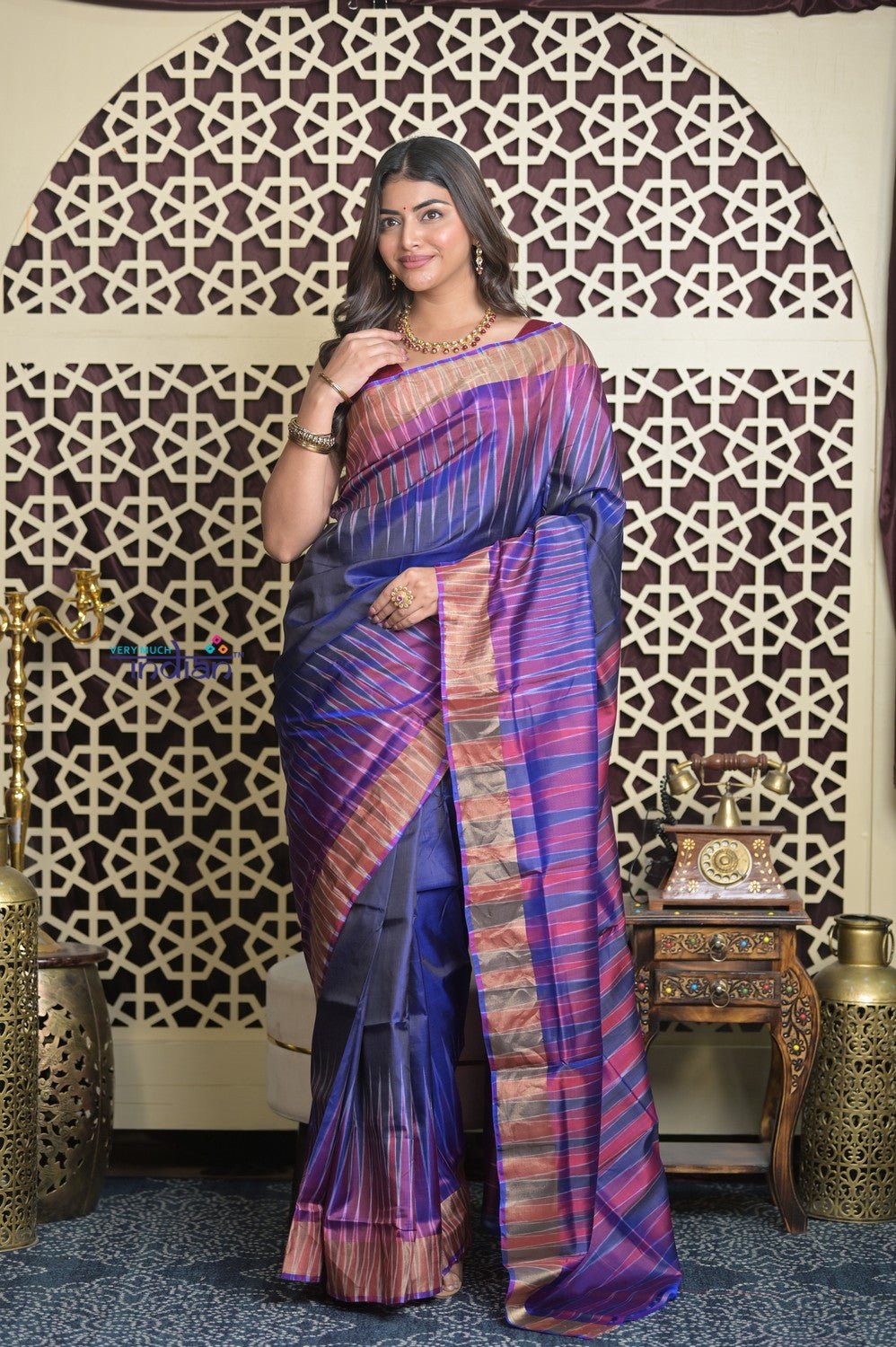 Shubh Lakshmi 2.0 ~ Handloom High Quality Pure Soft Silk Saree in Blue and Purple (Silk Mark Certified) - verymuchindian.com