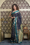 Shubh Lakshmi 2.0 ~ Handloom High Quality Pure Soft Silk Saree in Blue (Silk Mark Certified) - verymuchindian.com